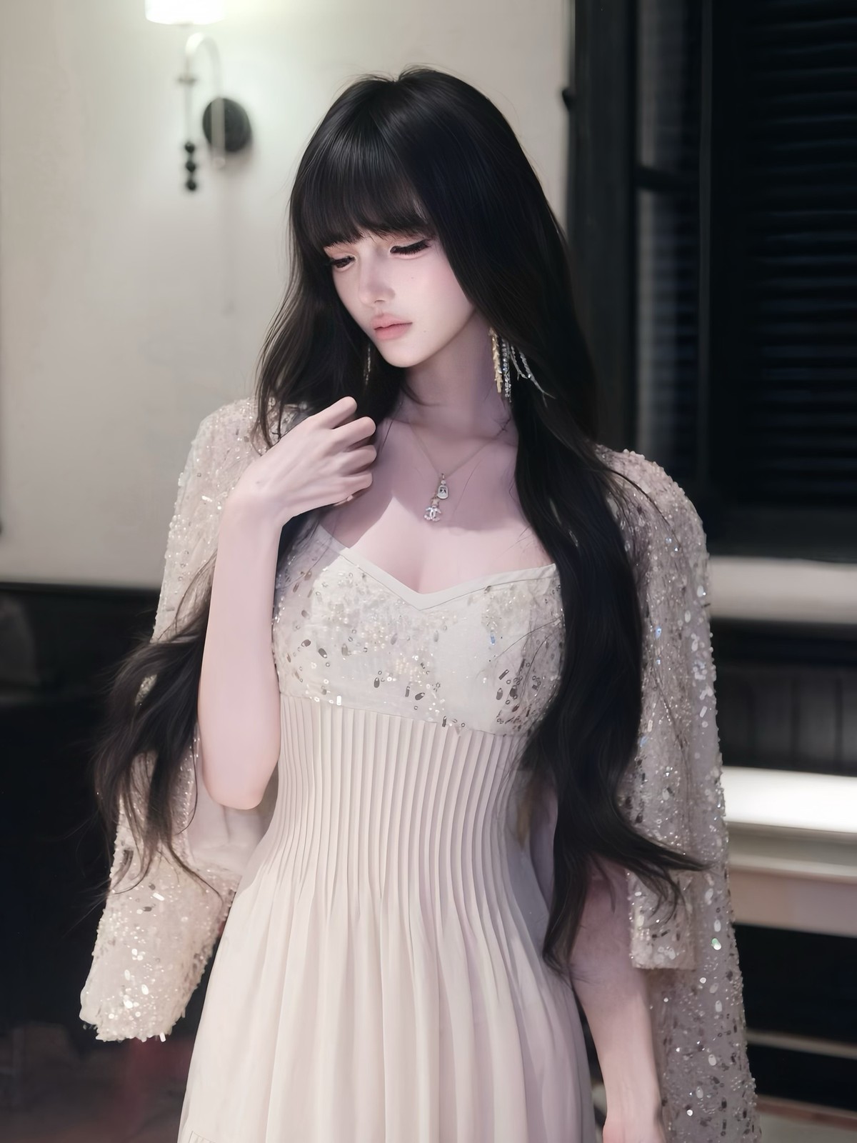 淡いロングワンピにきらめく羽織り✨ 写真2
