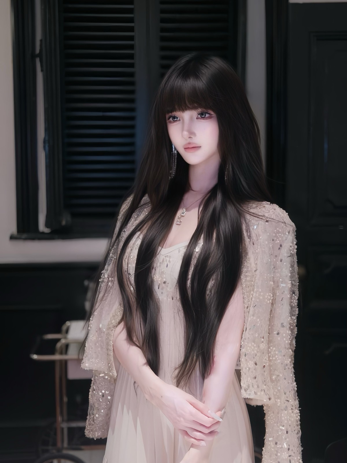 淡いロングワンピにきらめく羽織り✨ 写真3