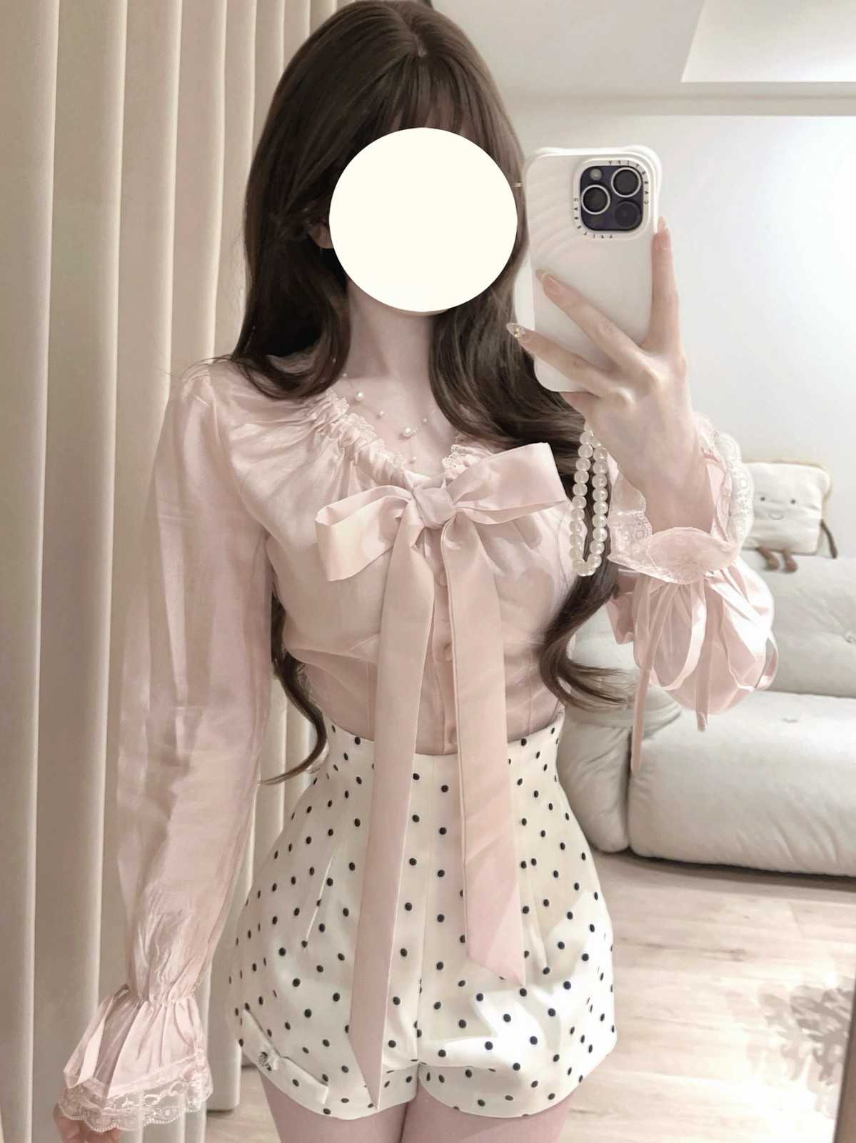 ピンクのリボンにドットを合わせて🎀