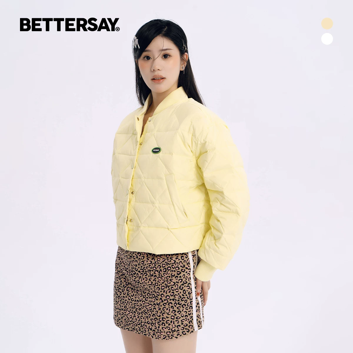 BETTERSAY ダイヤ柄Vネックダウンジャケット