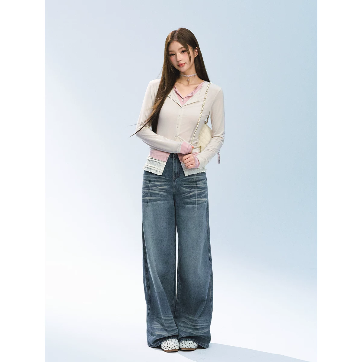 ablueberry デニムハイウエストワイドパンツ