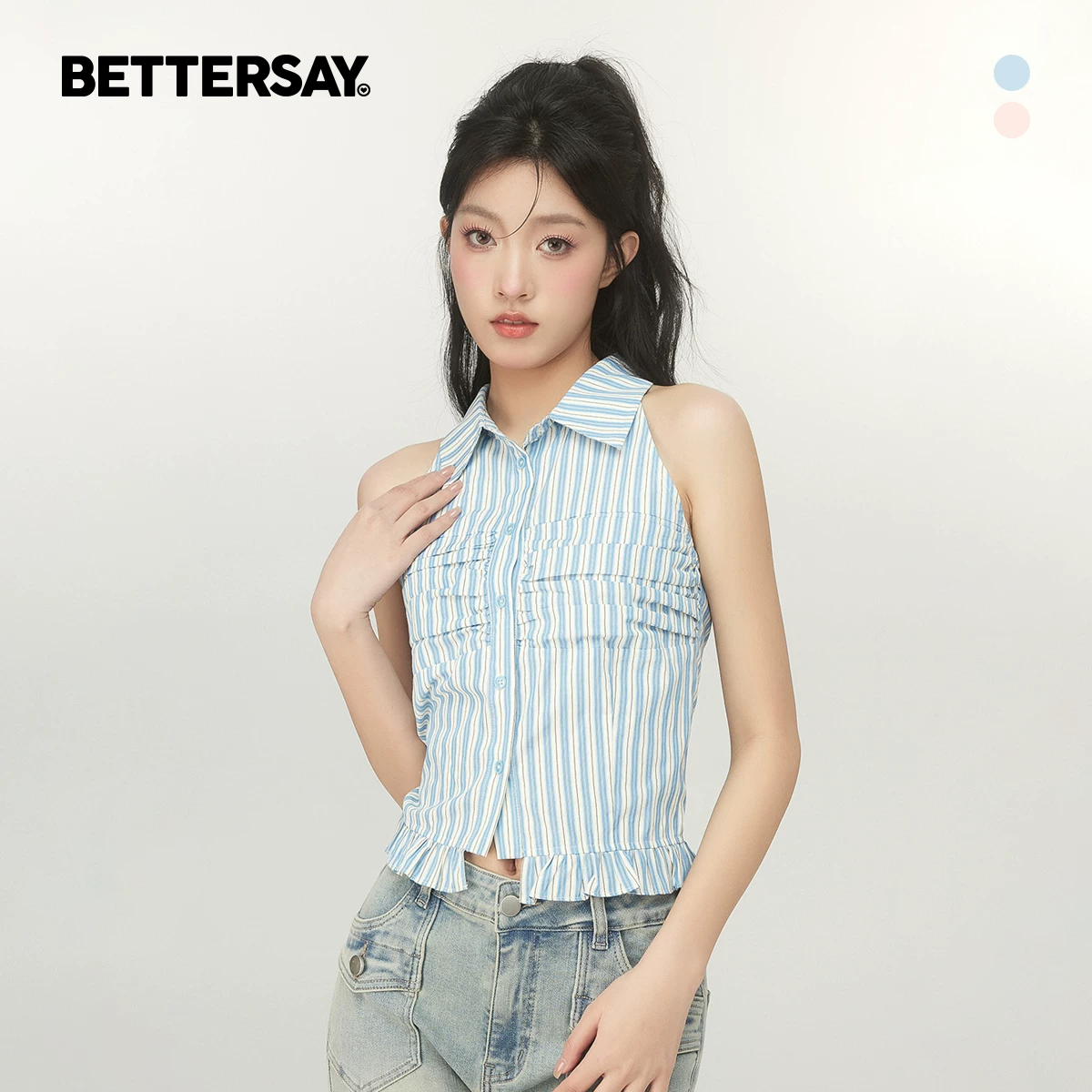 BETTERSAY ストライプ柄襟付きブラウス