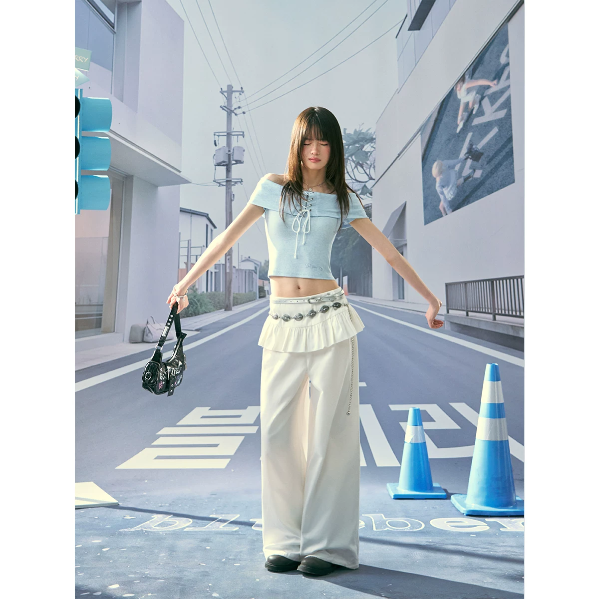 ablueberry レイヤードストレートパンツ