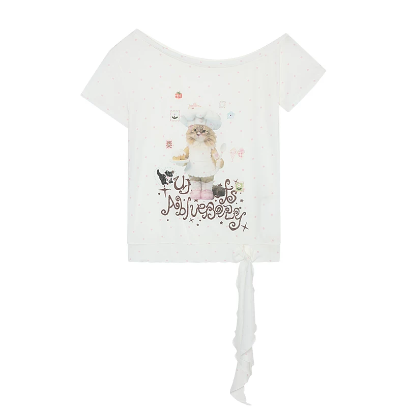 ablueberry ドット柄ワンショルダーTシャツ