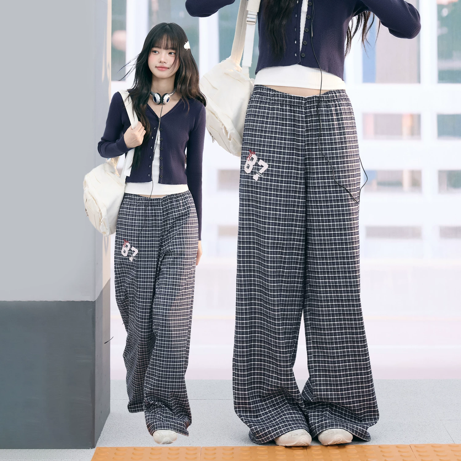 Weekendhub チェック柄ワイドパンツ