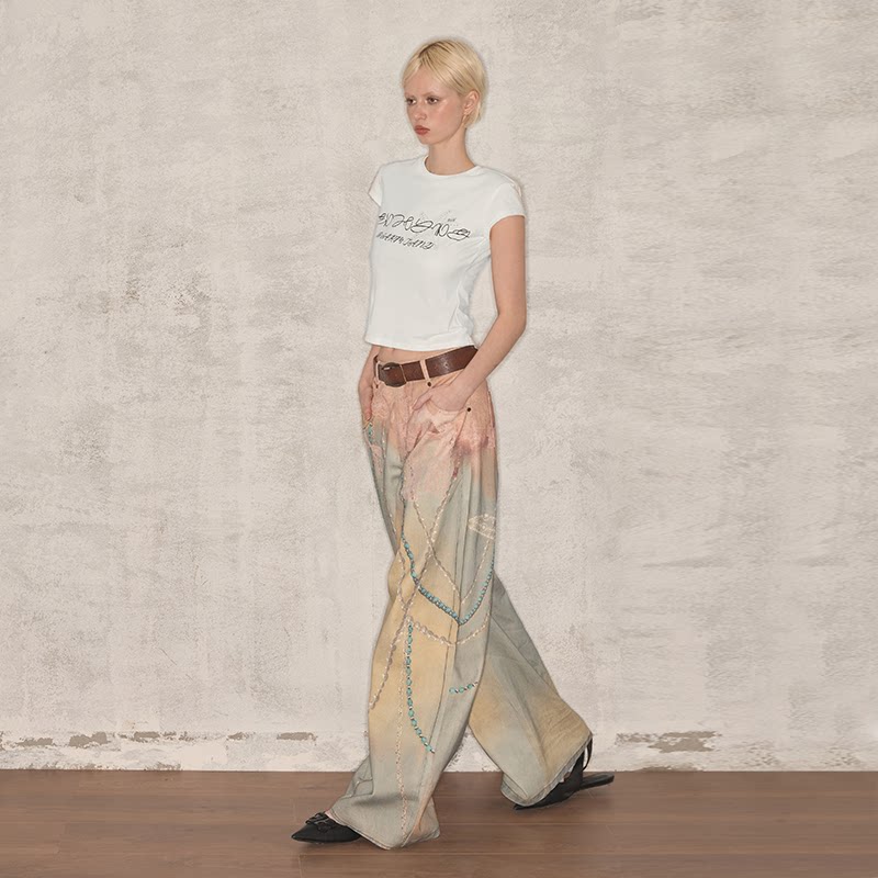wooha レースデニムパンツ