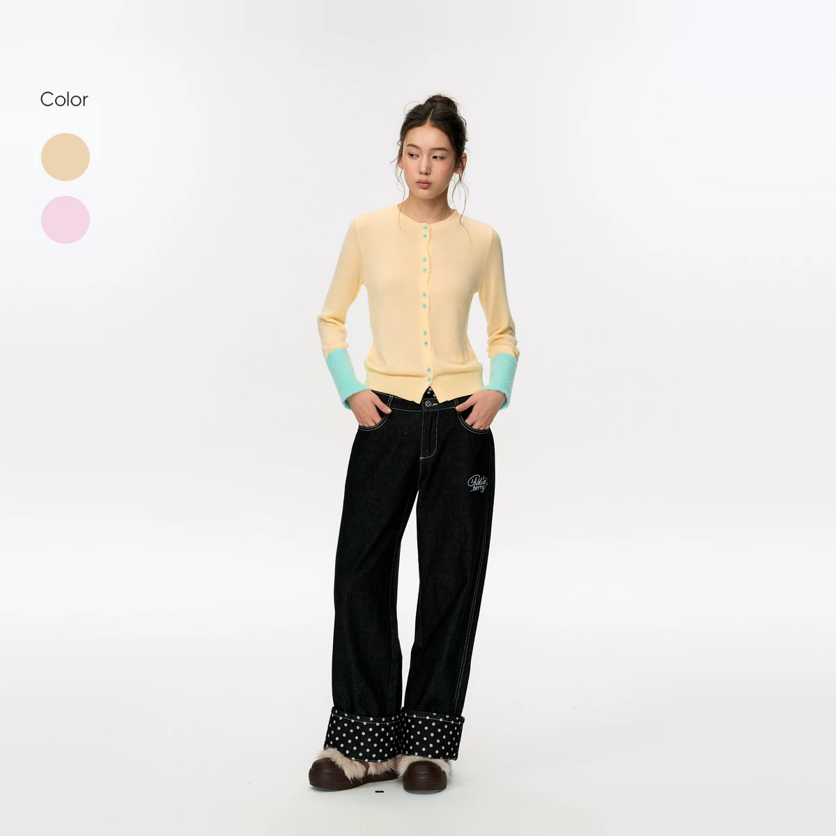 ablueberry バイカラーショート丈カーディガン