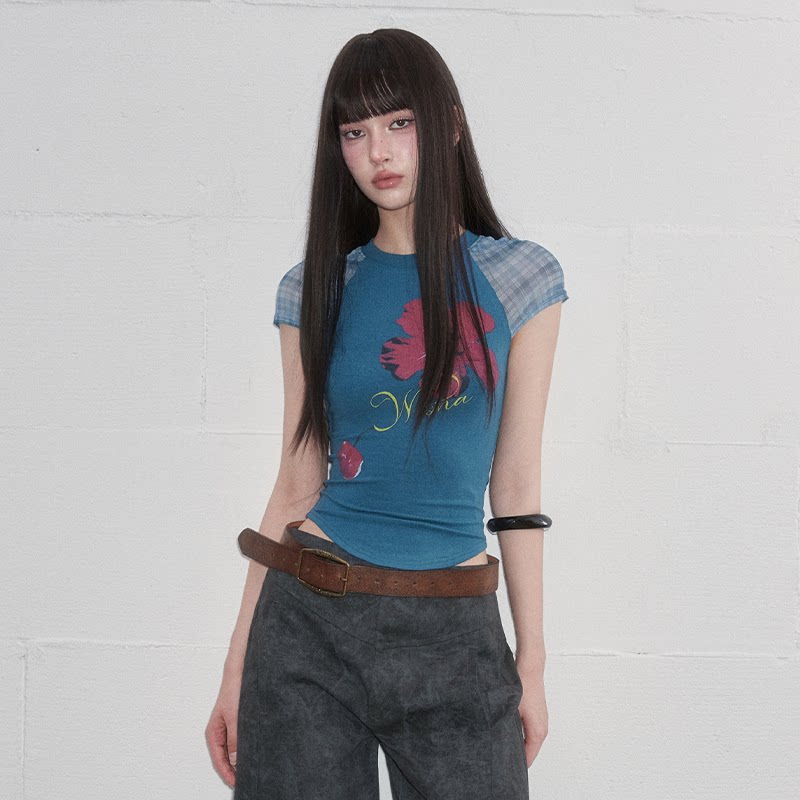 wooha チュール切り替えTシャツ