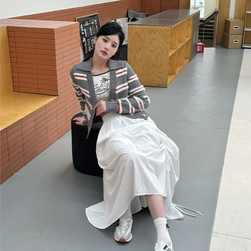 BETTERSAY ストライプ柄ショート丈カーディガン