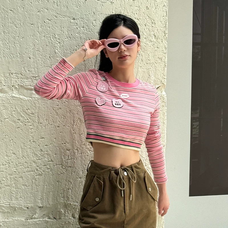 BETTERSAY ストライプ柄ショート丈Tシャツ