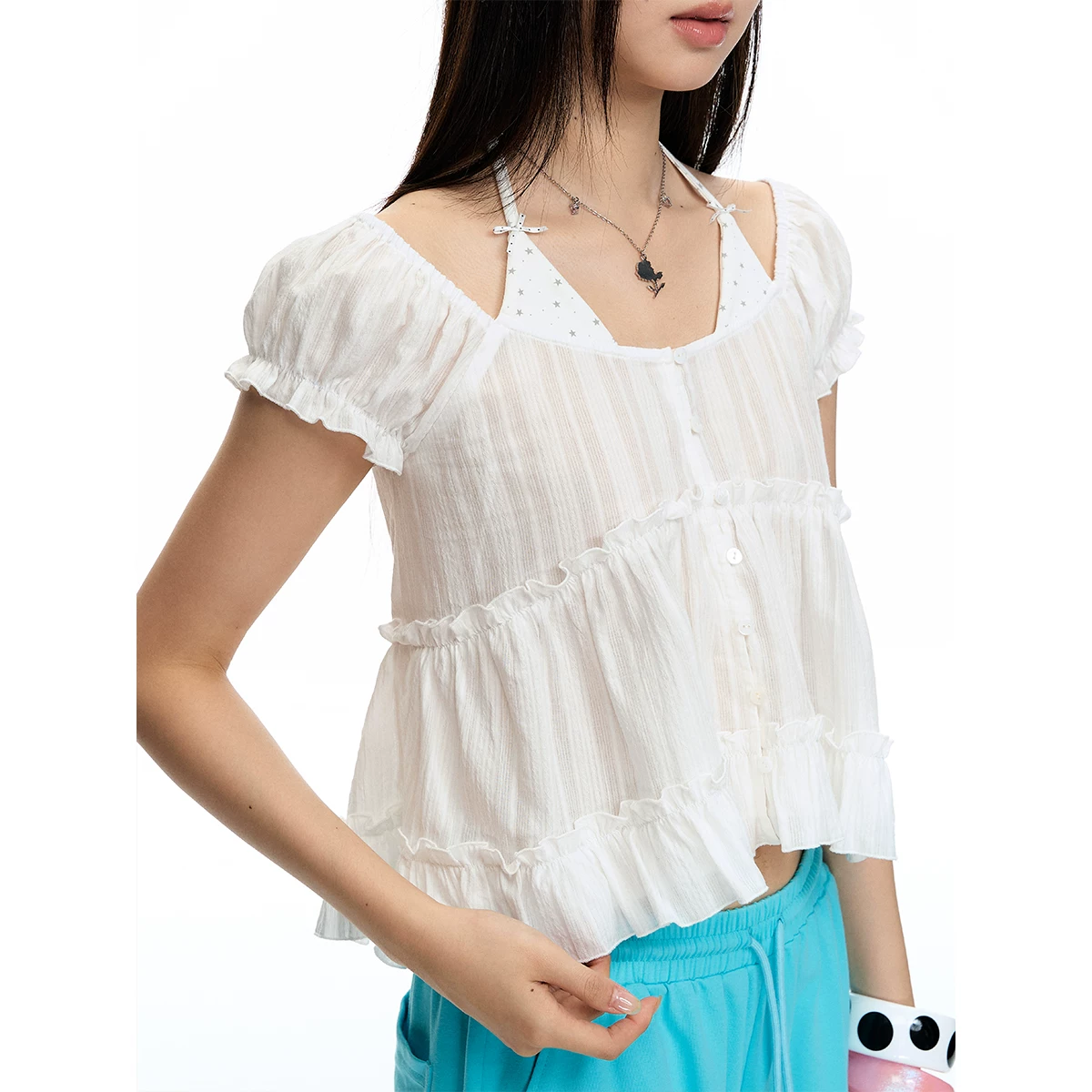 ablueberry ドット柄ホルターネックトップス