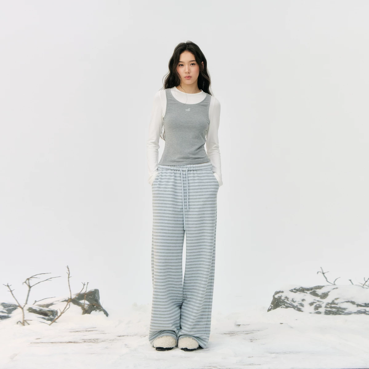 ablueberry ドローストリングストレートパンツ