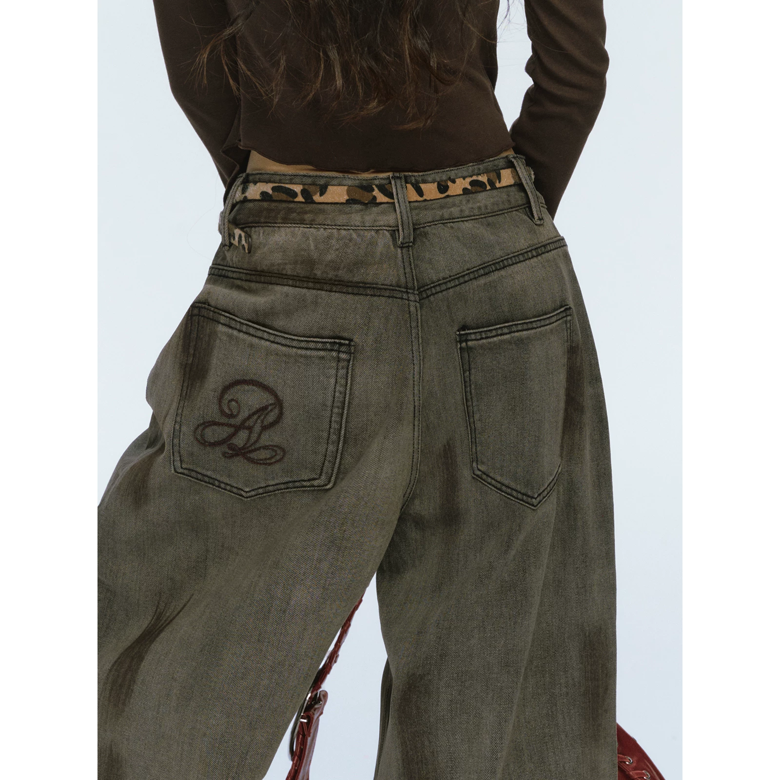 ablueberry デニムハイウエストワイドパンツ