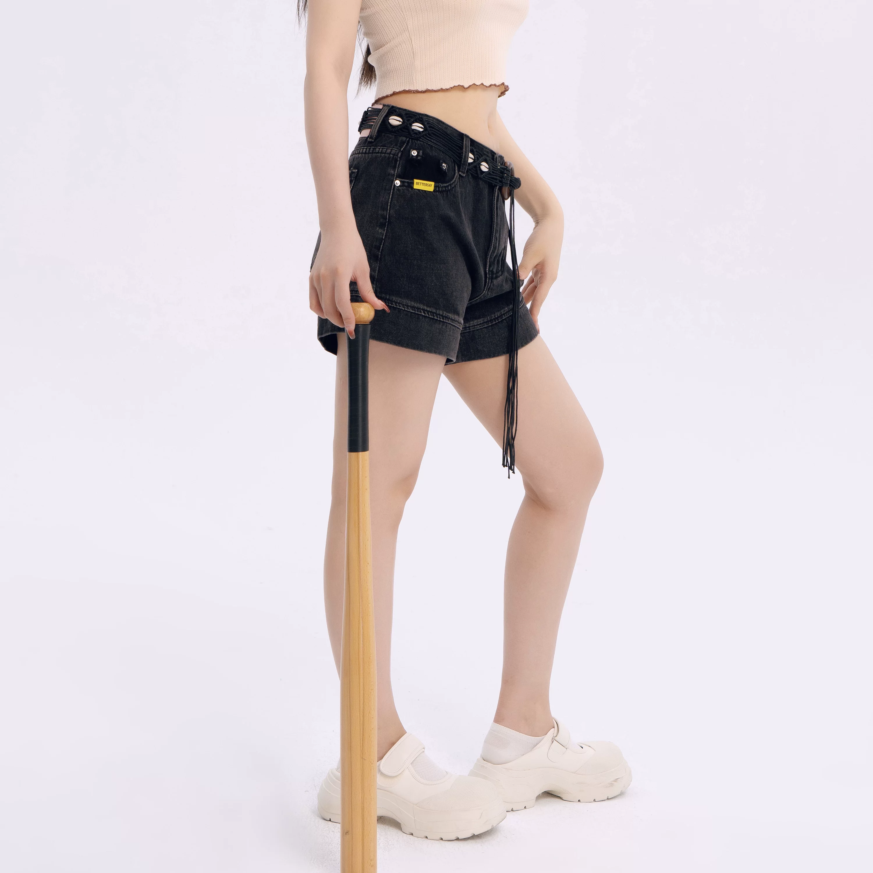 BETTERSAY デニムハイウエストショートパンツ