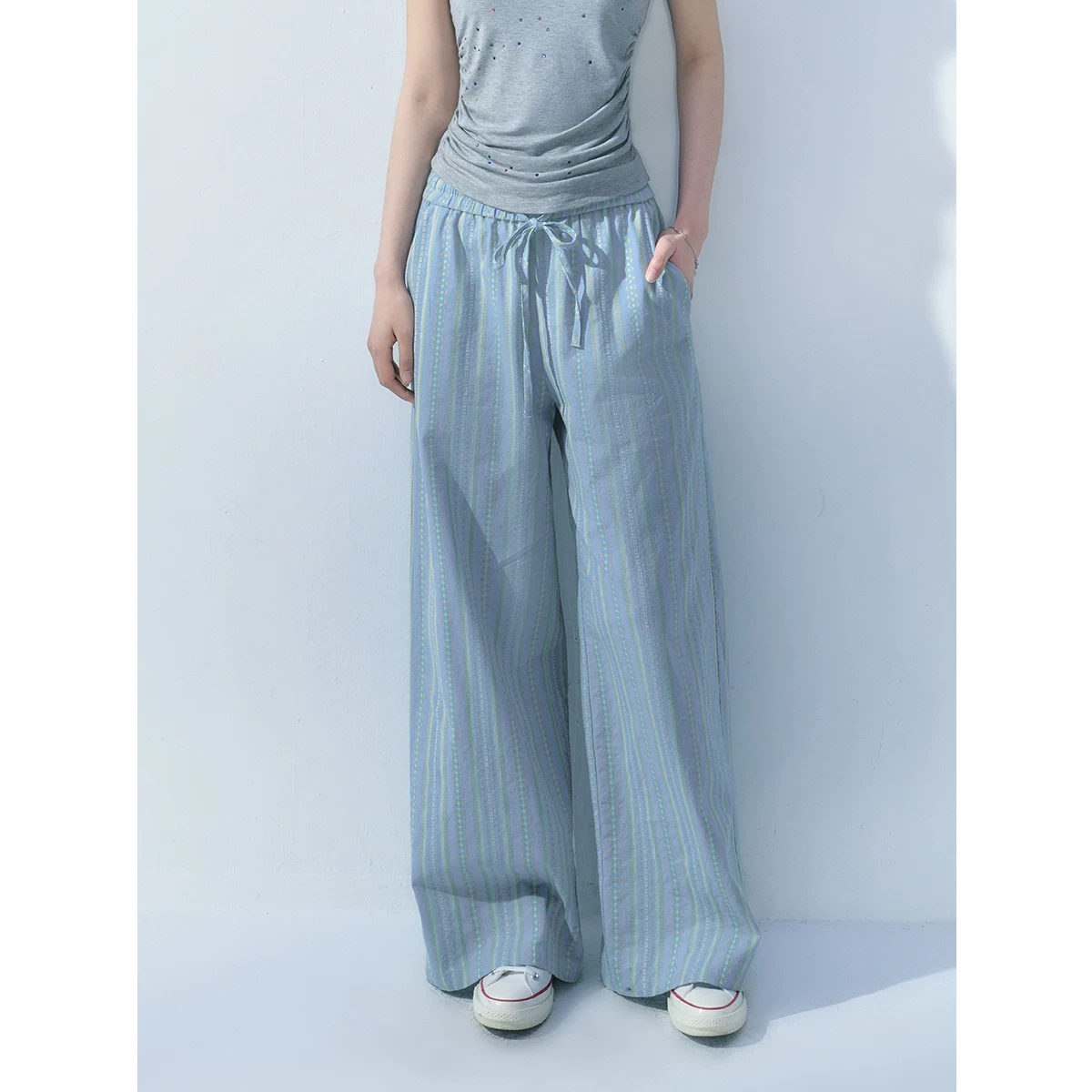 ablueberry リボン結びストレートパンツ