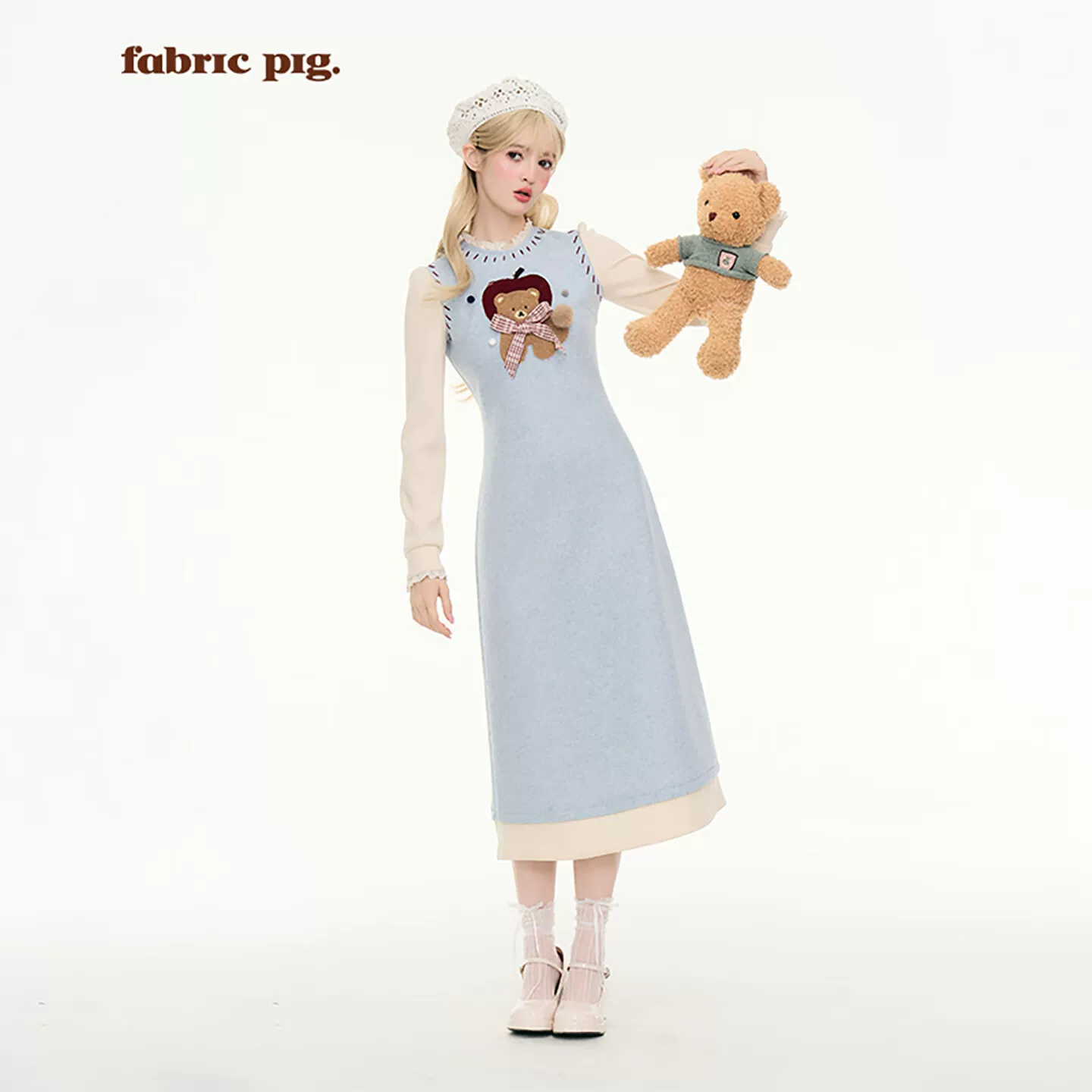 fabricpig ベアモチーフ切り替えワンピース