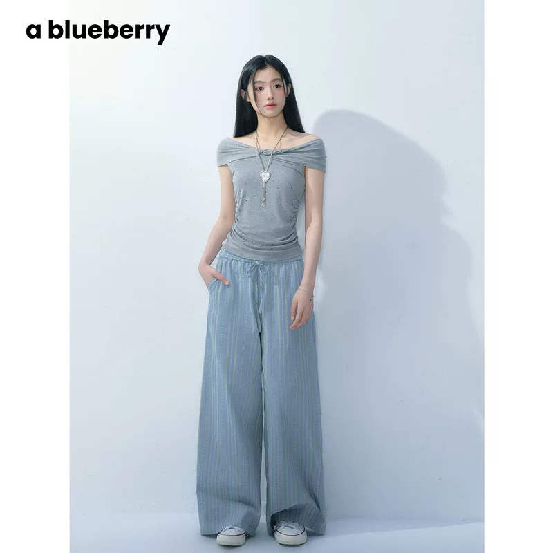 ablueberry リボン結びストレートパンツ