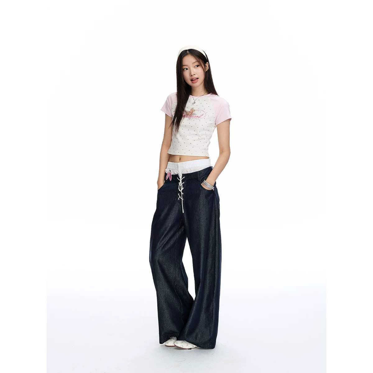 ablueberry ドット柄ショート丈Tシャツ