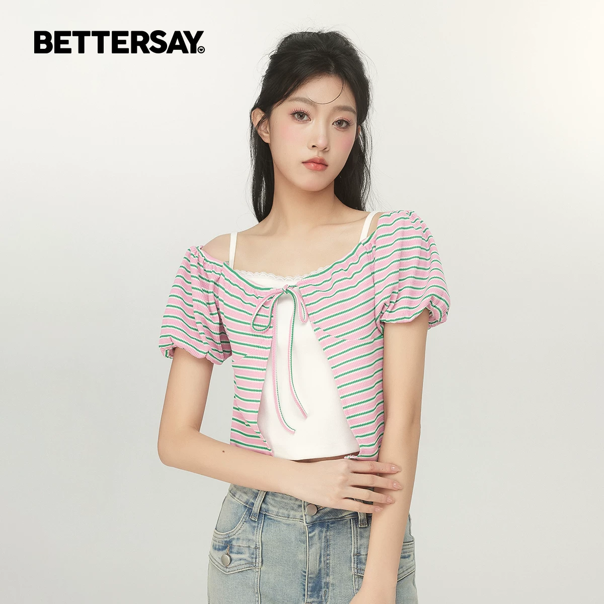 BETTERSAY レイヤードリボンTシャツ