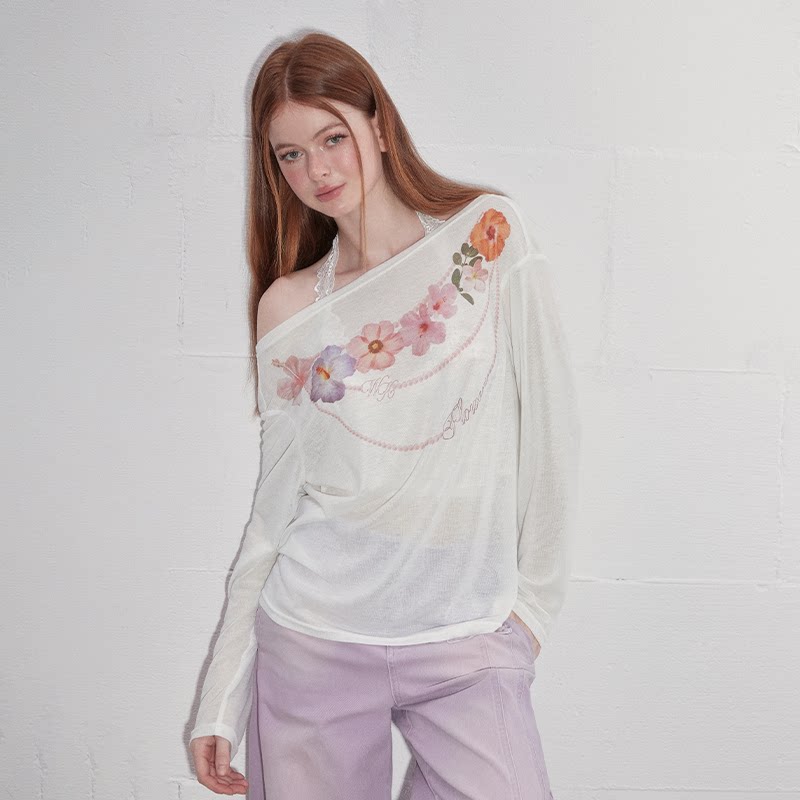 wooha シアーワンショルダーTシャツ