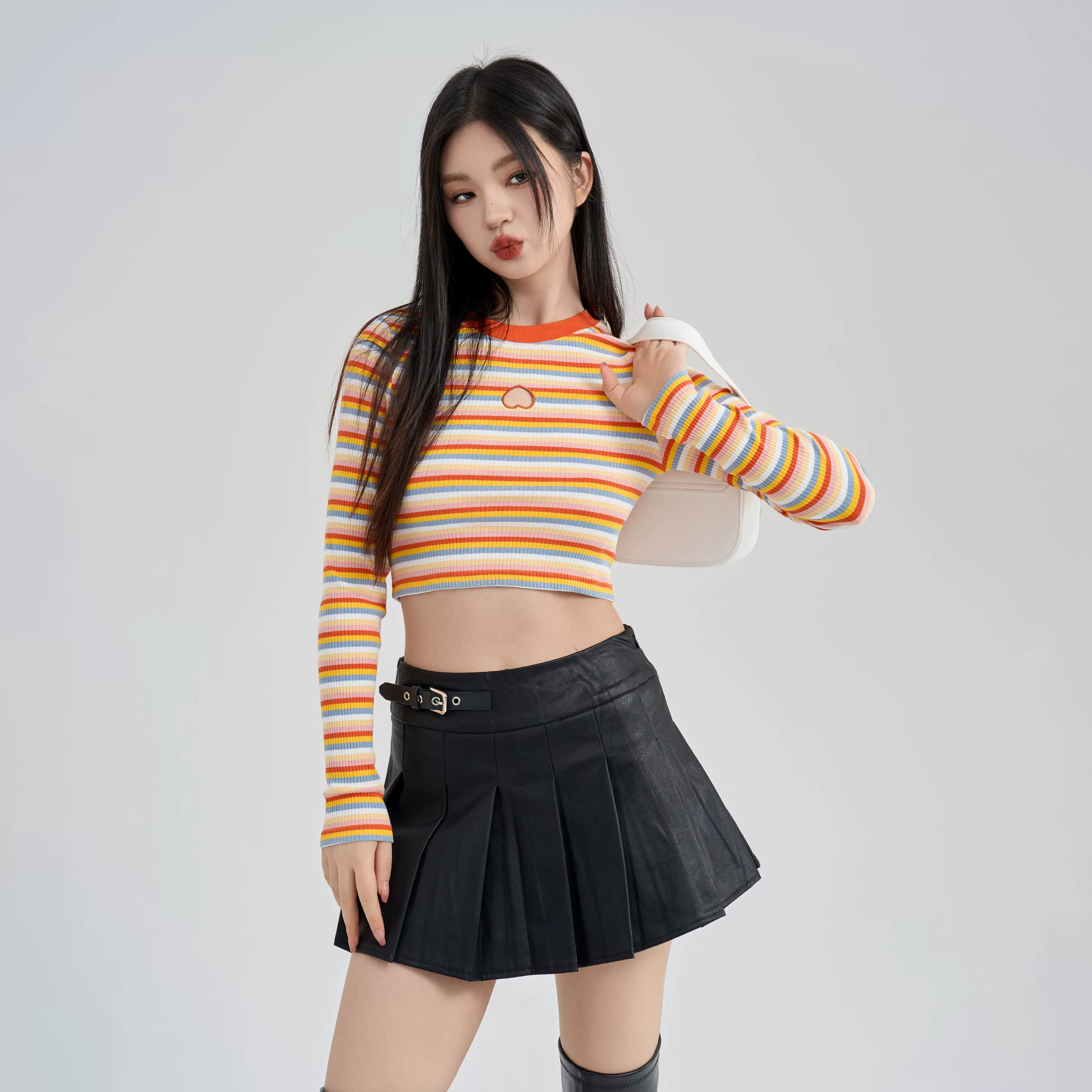 BETTERSAY ストライプ柄ショート丈トップス