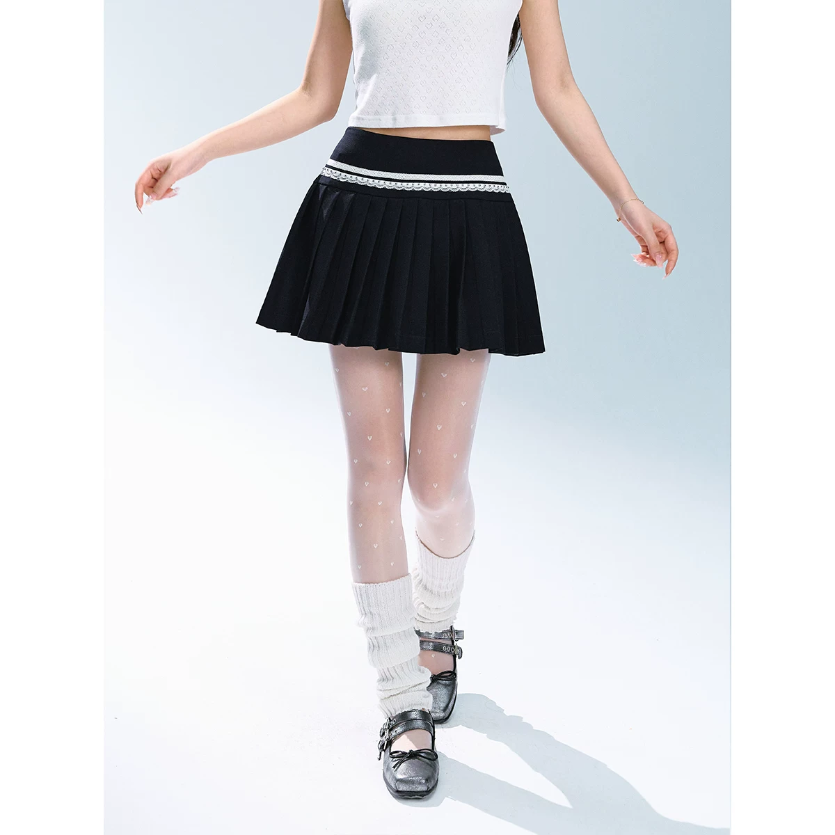 ablueberry レース切り替えプリーツスカート