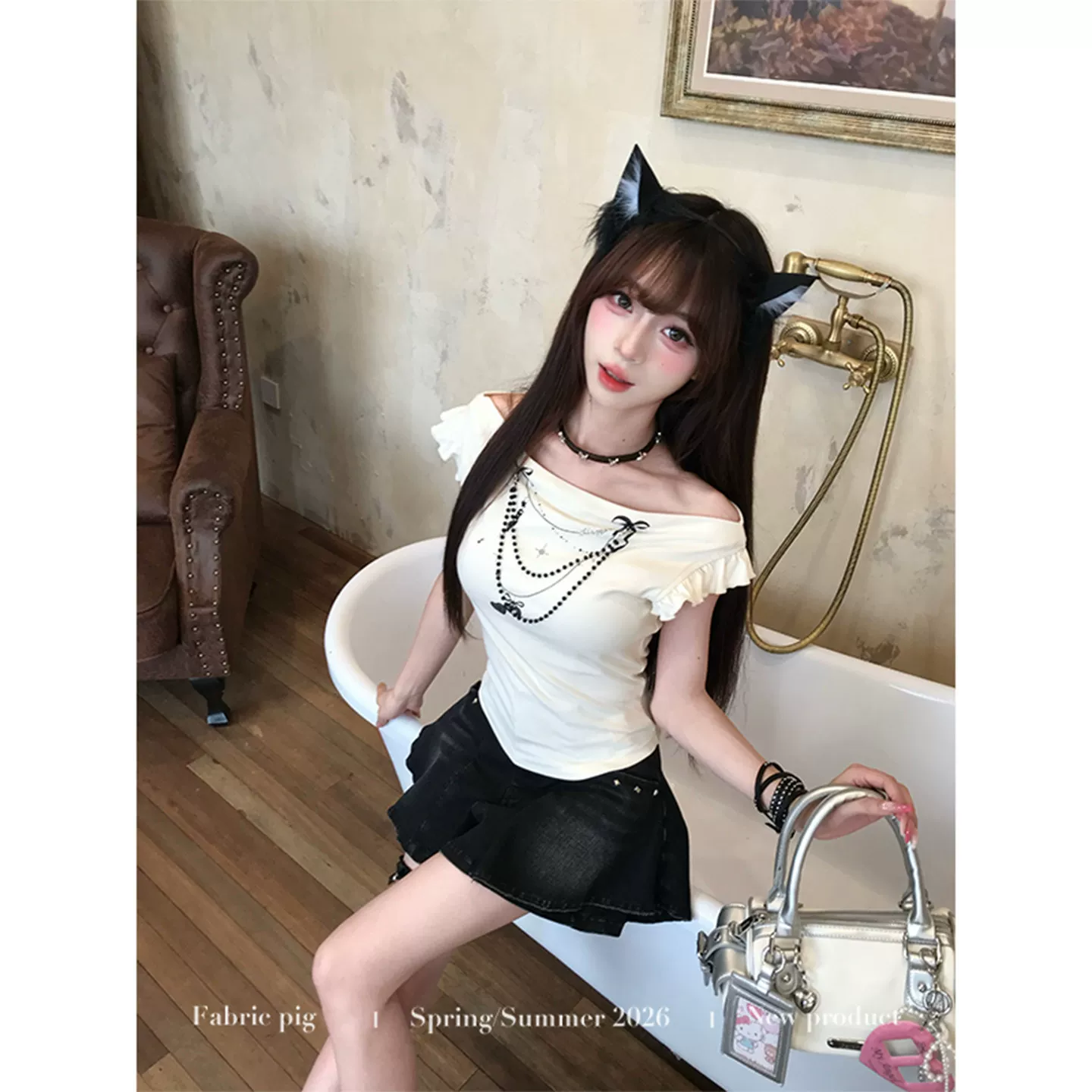 fabricpig オフショルダートップス＆デニムキュロット（単品・セット）