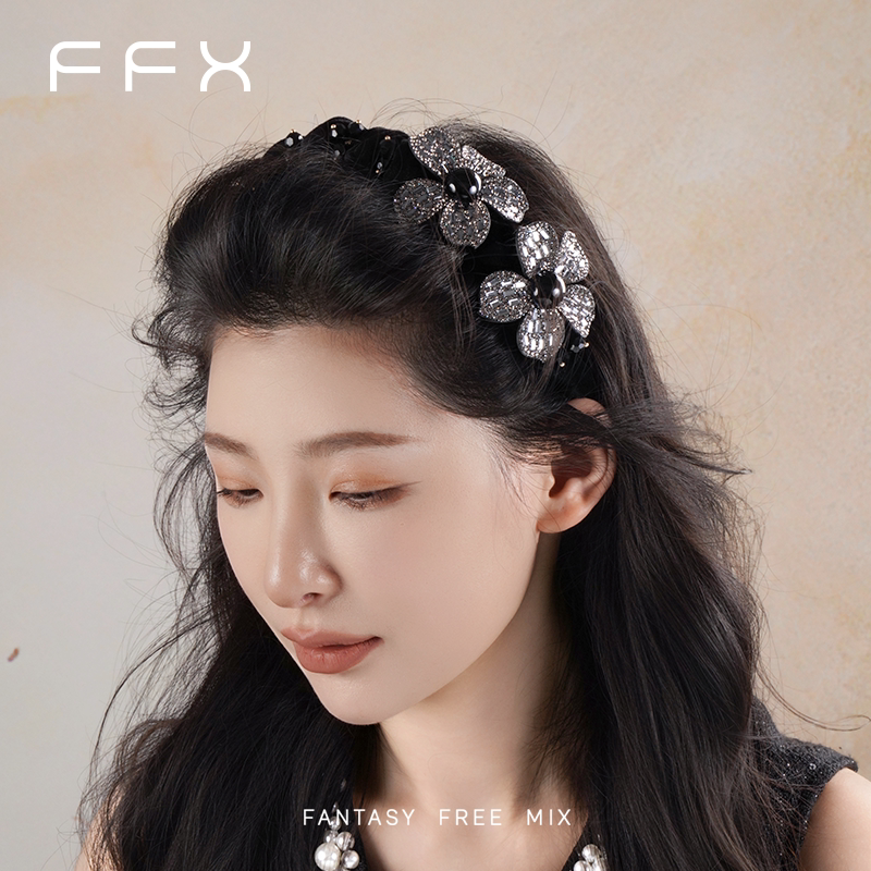 FFX ベルベット調フラワーモチーフカチューシャ
