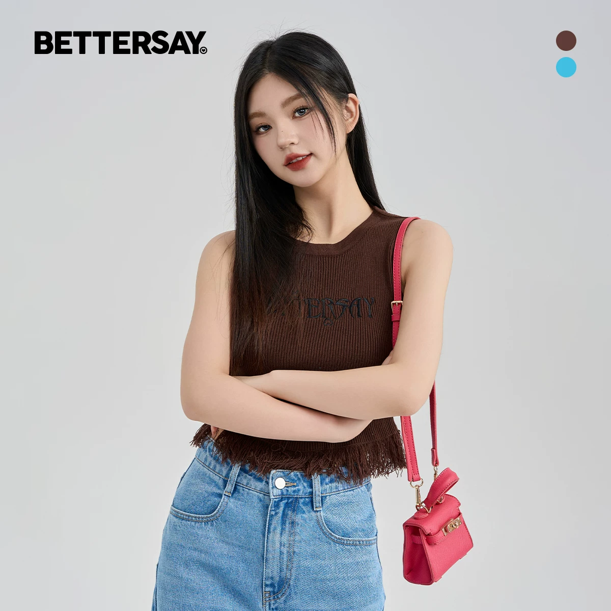 BETTERSAY 刺繍アシンメトリーニットベスト