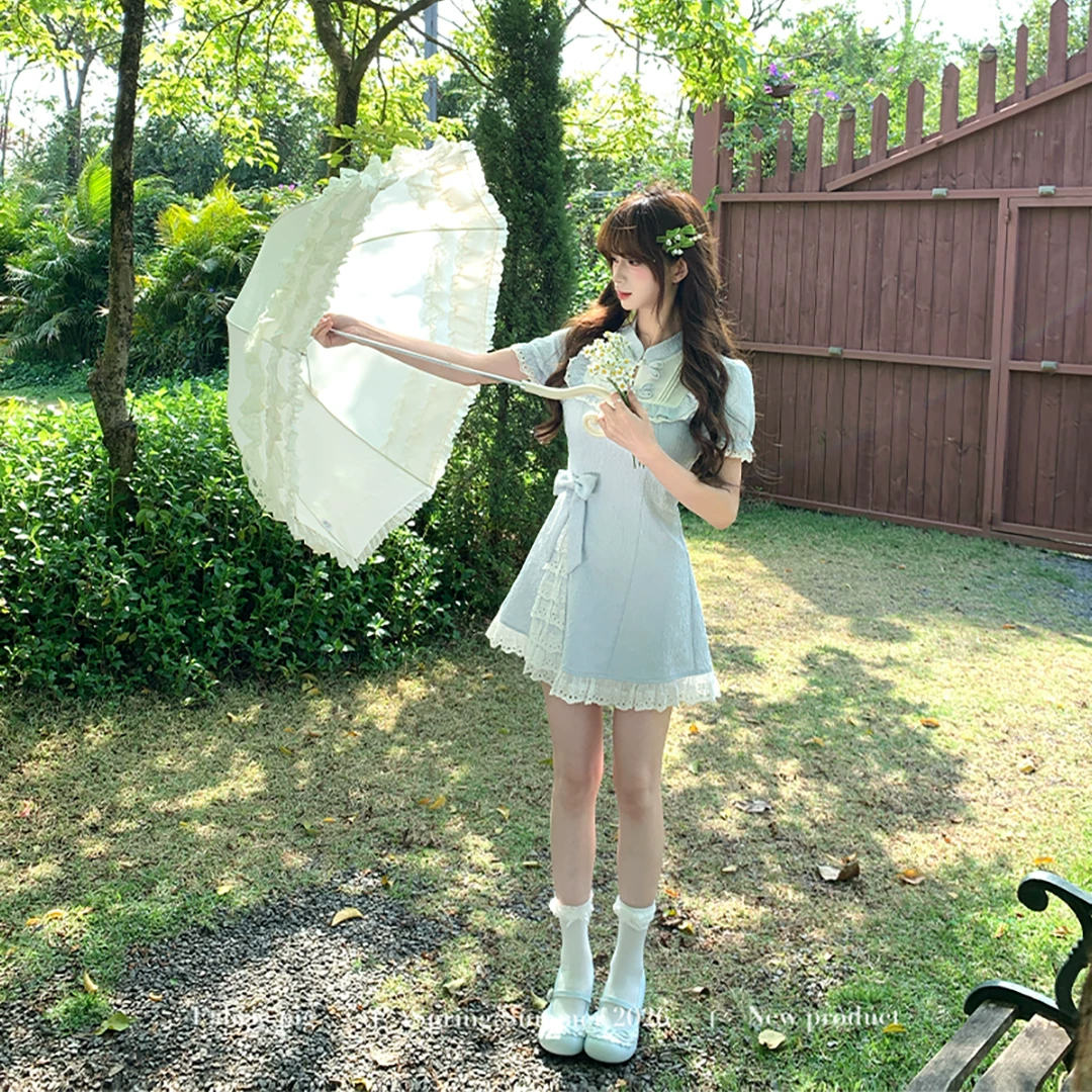 fabricpig レーストリムチャイナワンピース
