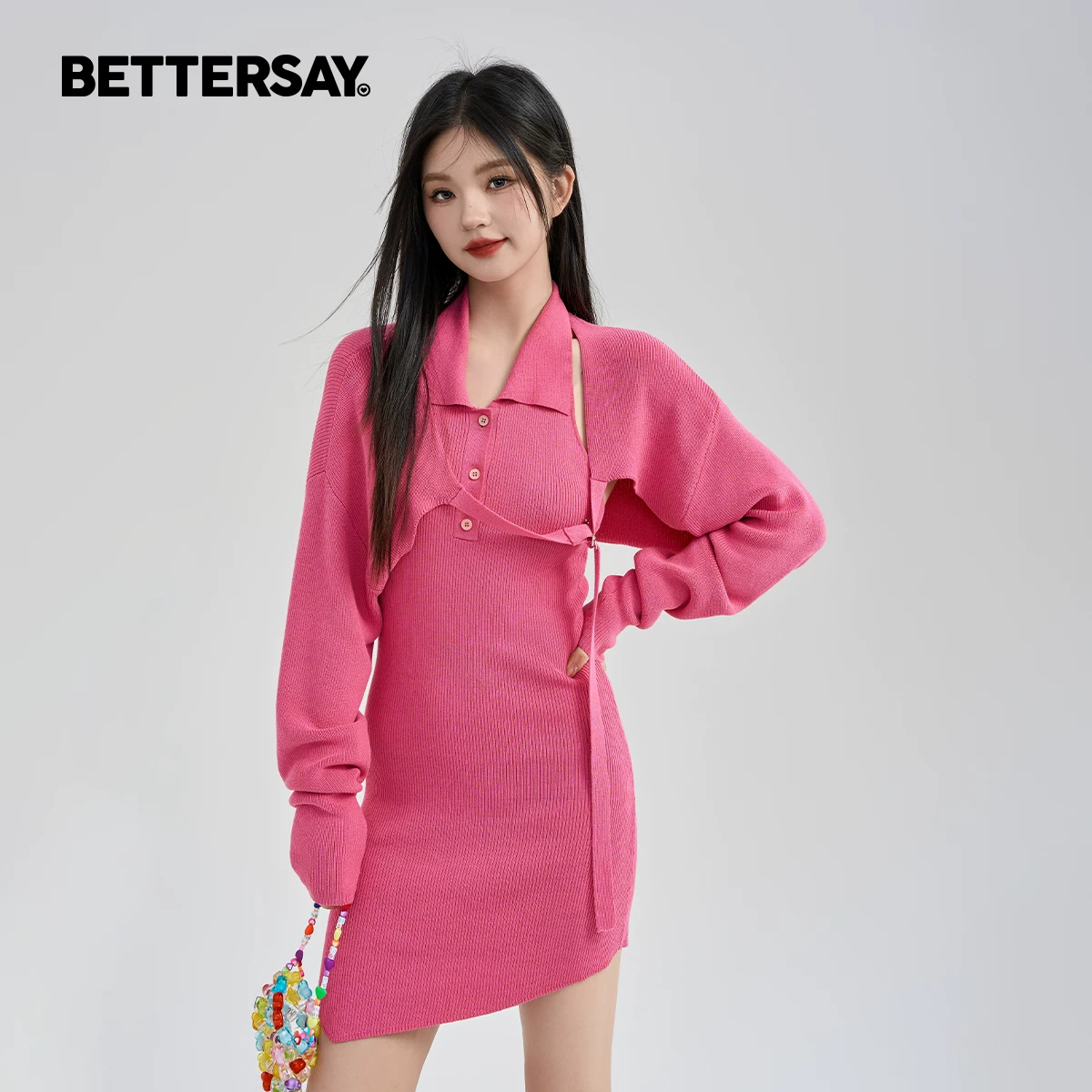 BETTERSAY 襟付きニットワンピース