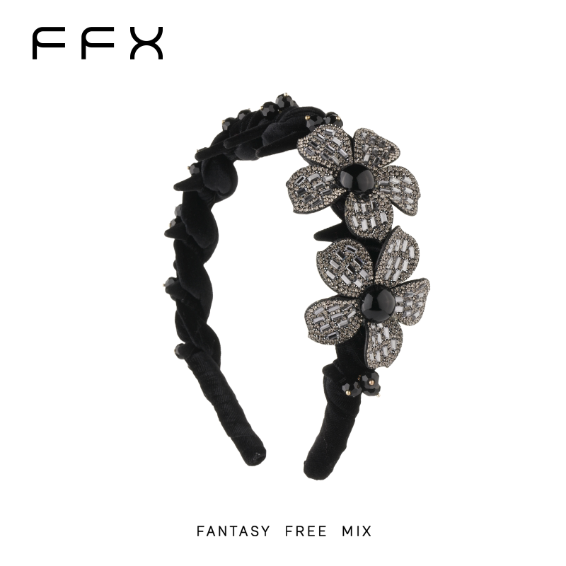 FFX ベルベット調フラワーモチーフカチューシャ