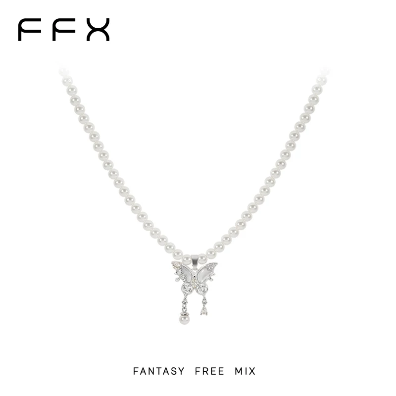 FFX 蝶モチーフパールモチーフネックレス