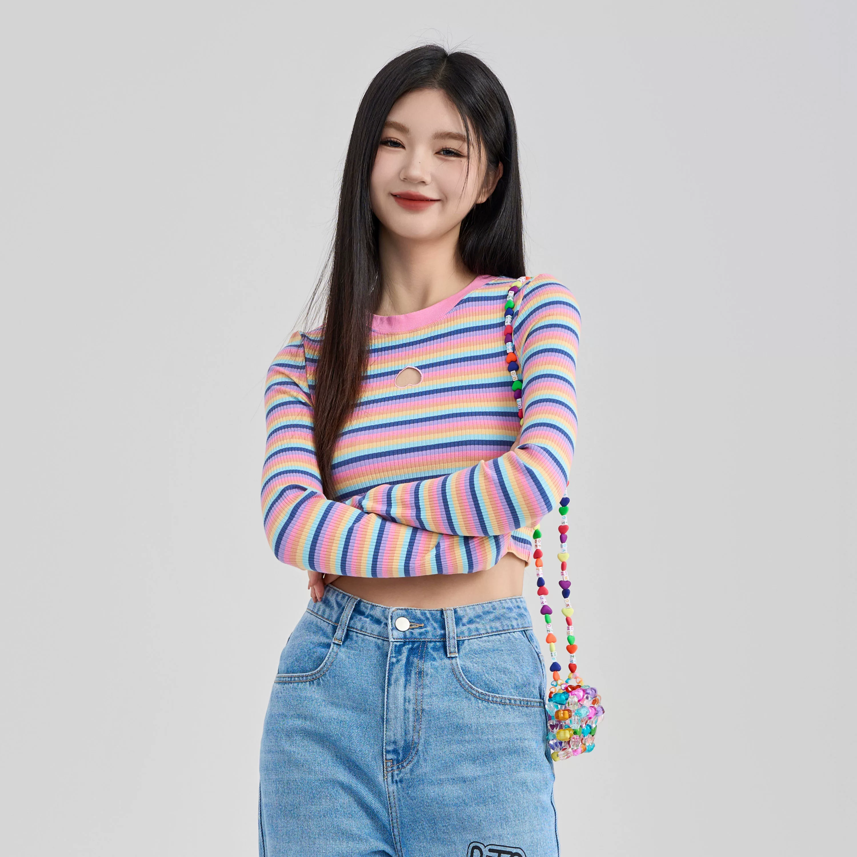 BETTERSAY ストライプ柄ショート丈トップス