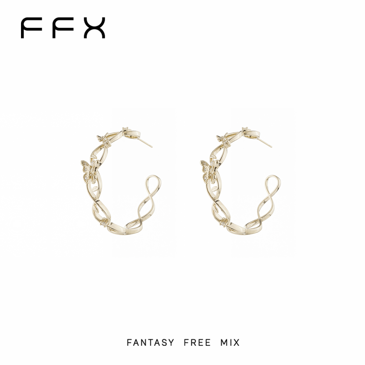 FFX カットアウト蝶モチーフフープピアス