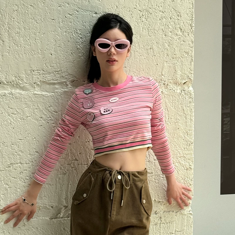 BETTERSAY ストライプ柄ショート丈Tシャツ