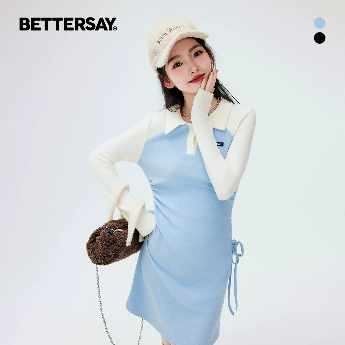 BETTERSAY バイカラーポロカラーワンピース