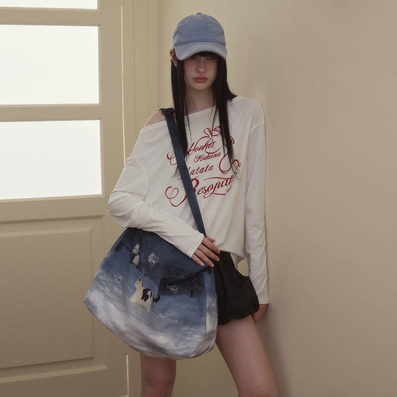 wooha プリントワンショルダーTシャツ