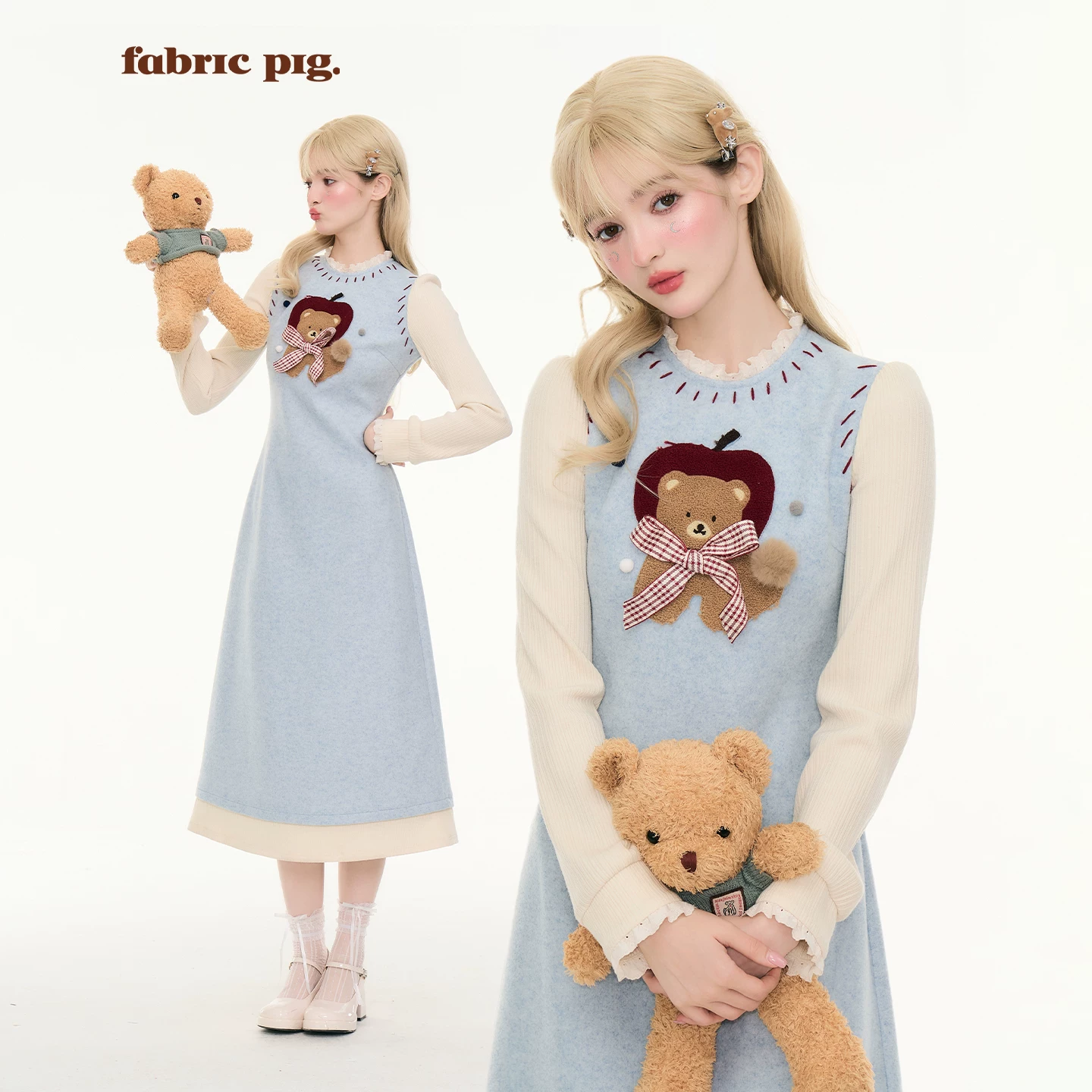 fabricpig ベアモチーフ切り替えワンピース
