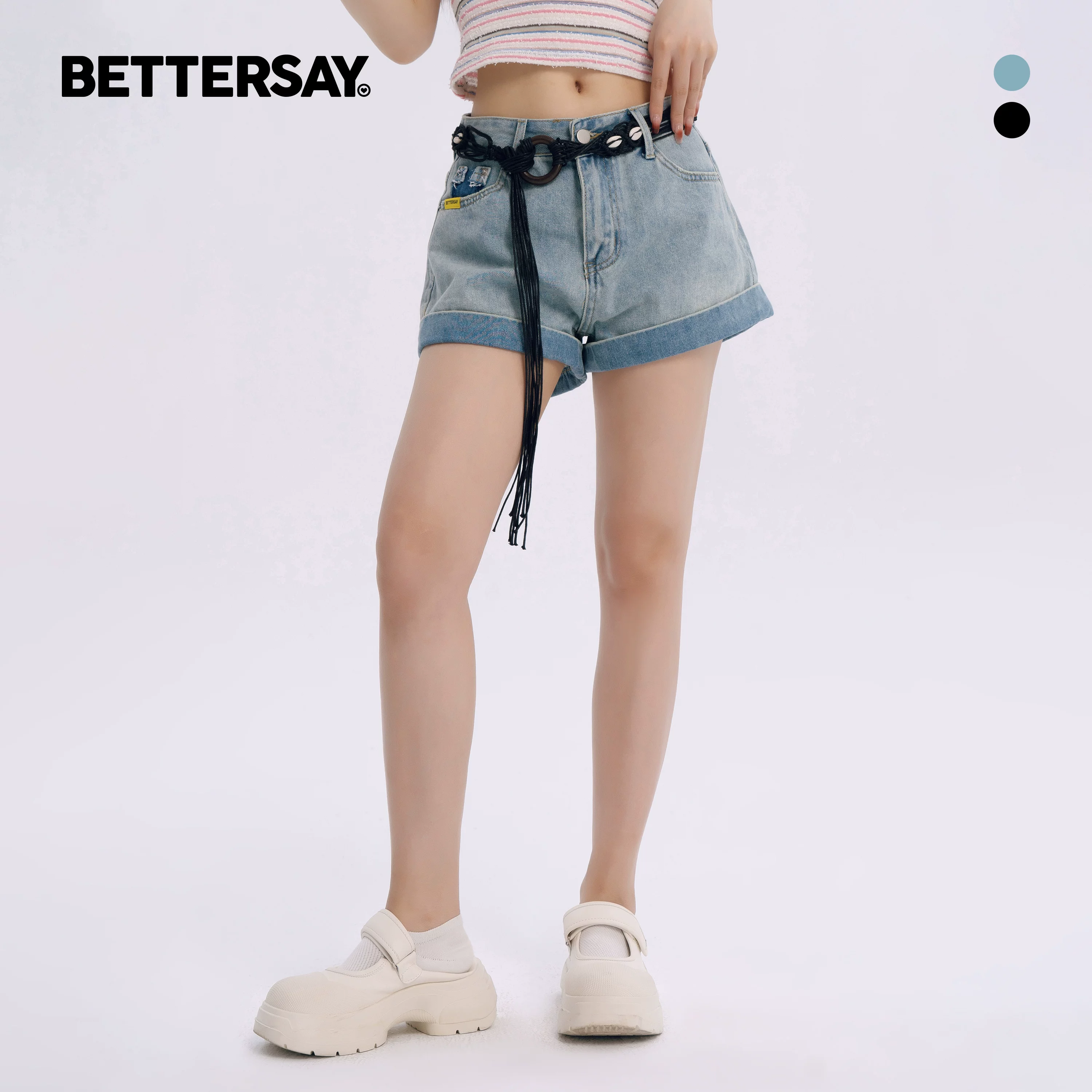 BETTERSAY デニムハイウエストショートパンツ