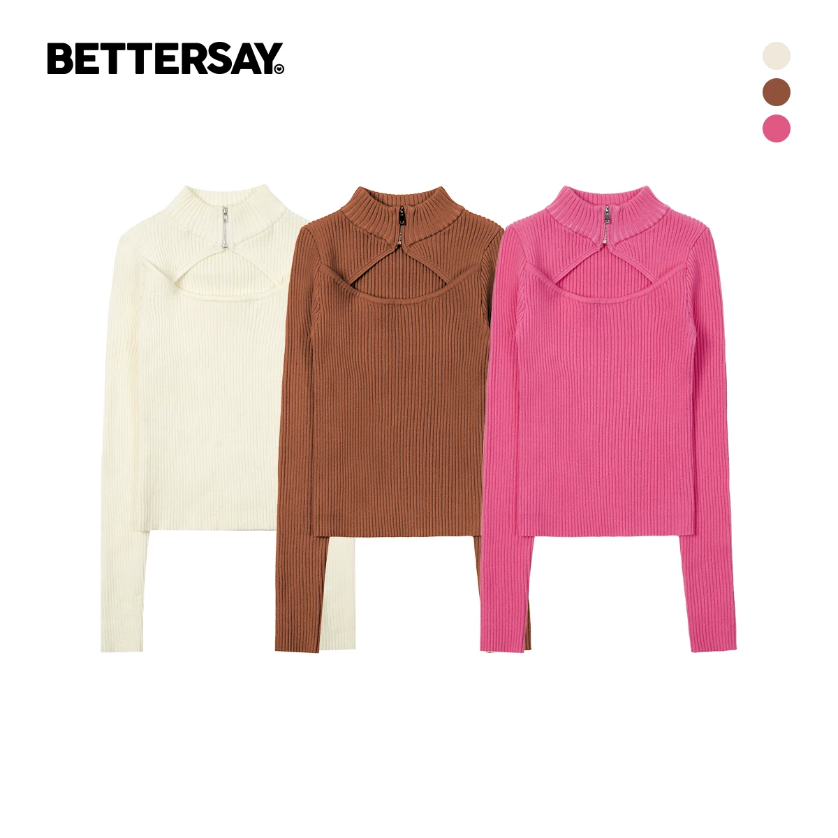 BETTERSAY 透かし編みモックネックニット