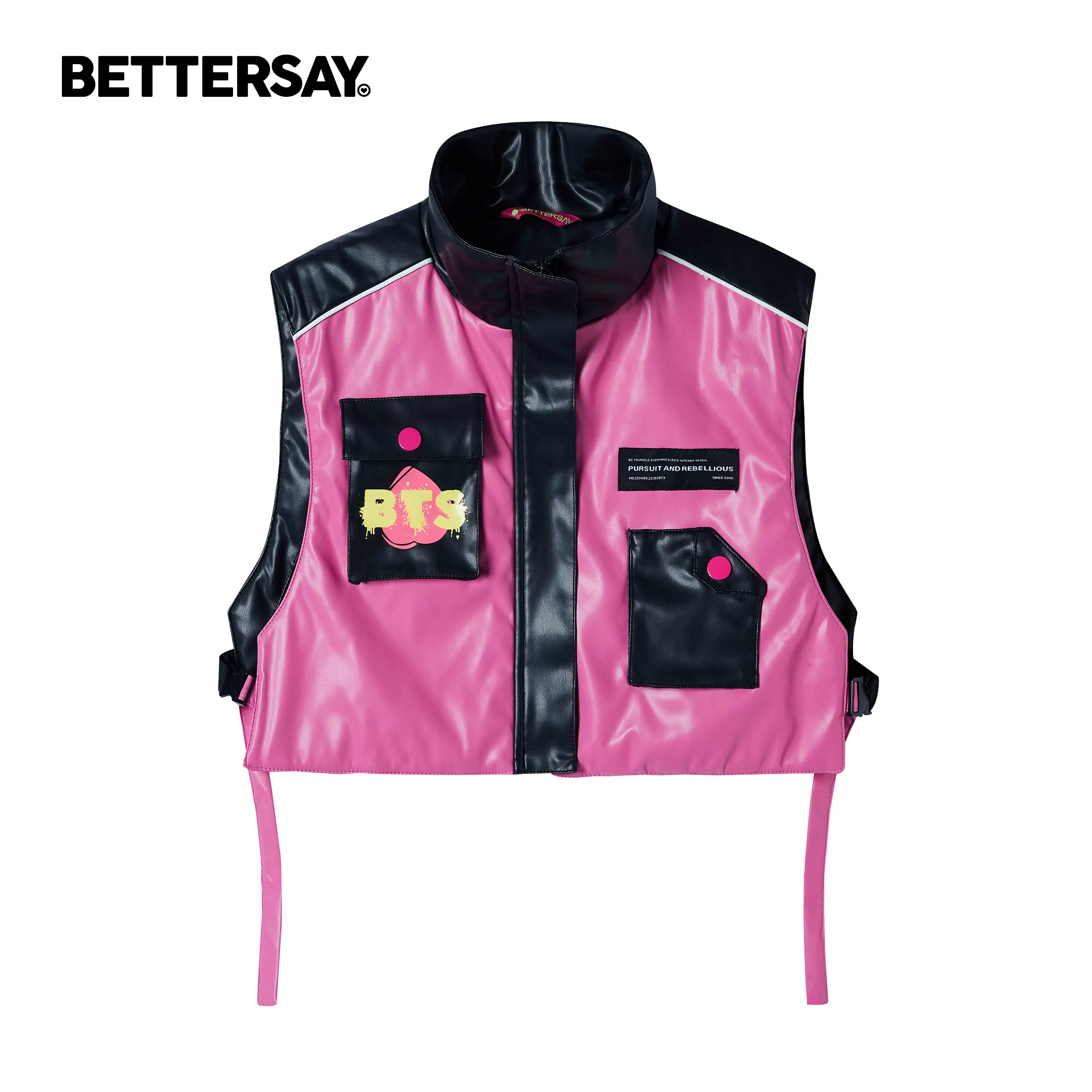 BETTERSAY バイカラーモックネックレザー調ジャケット