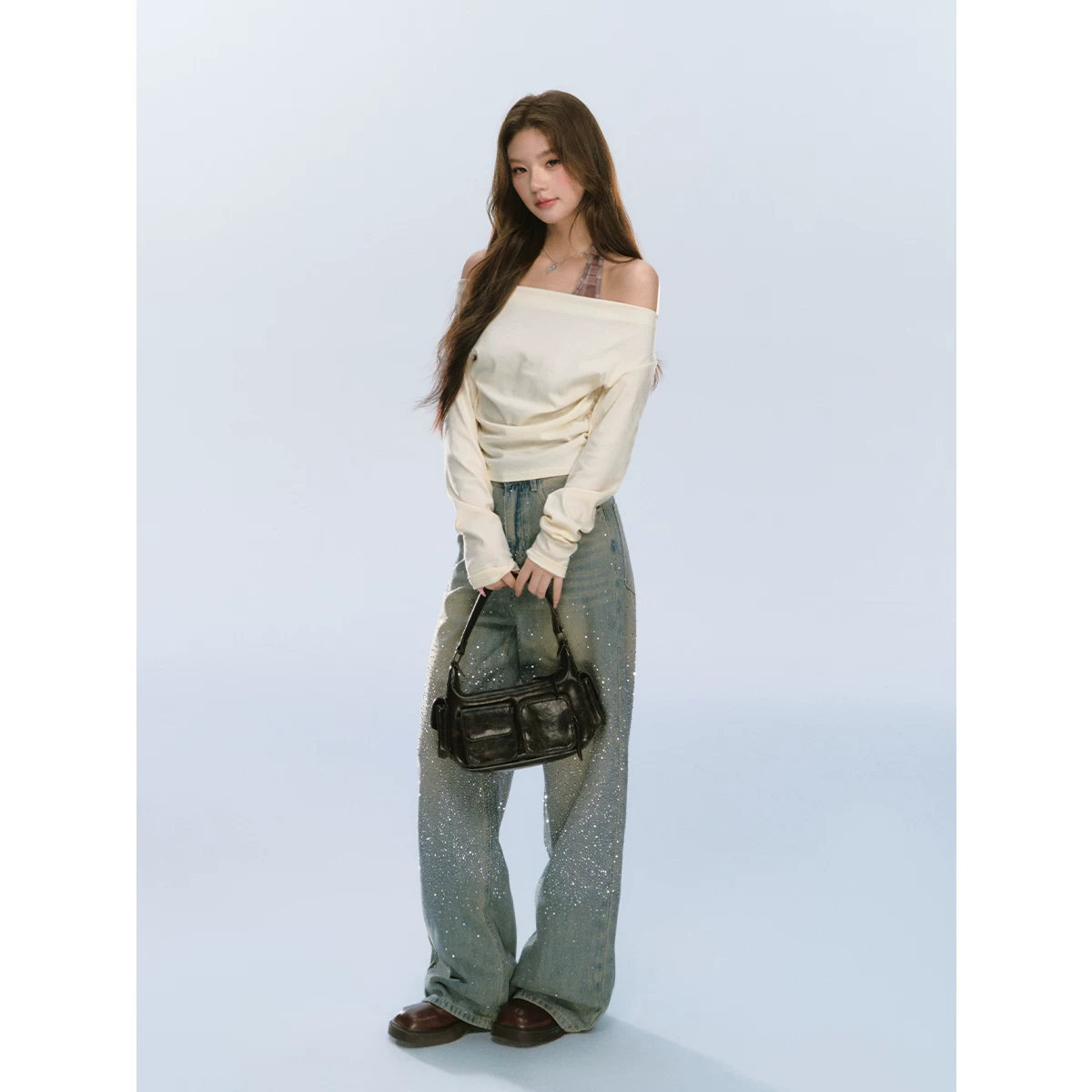 ablueberry デニムハイウエストストレートパンツ