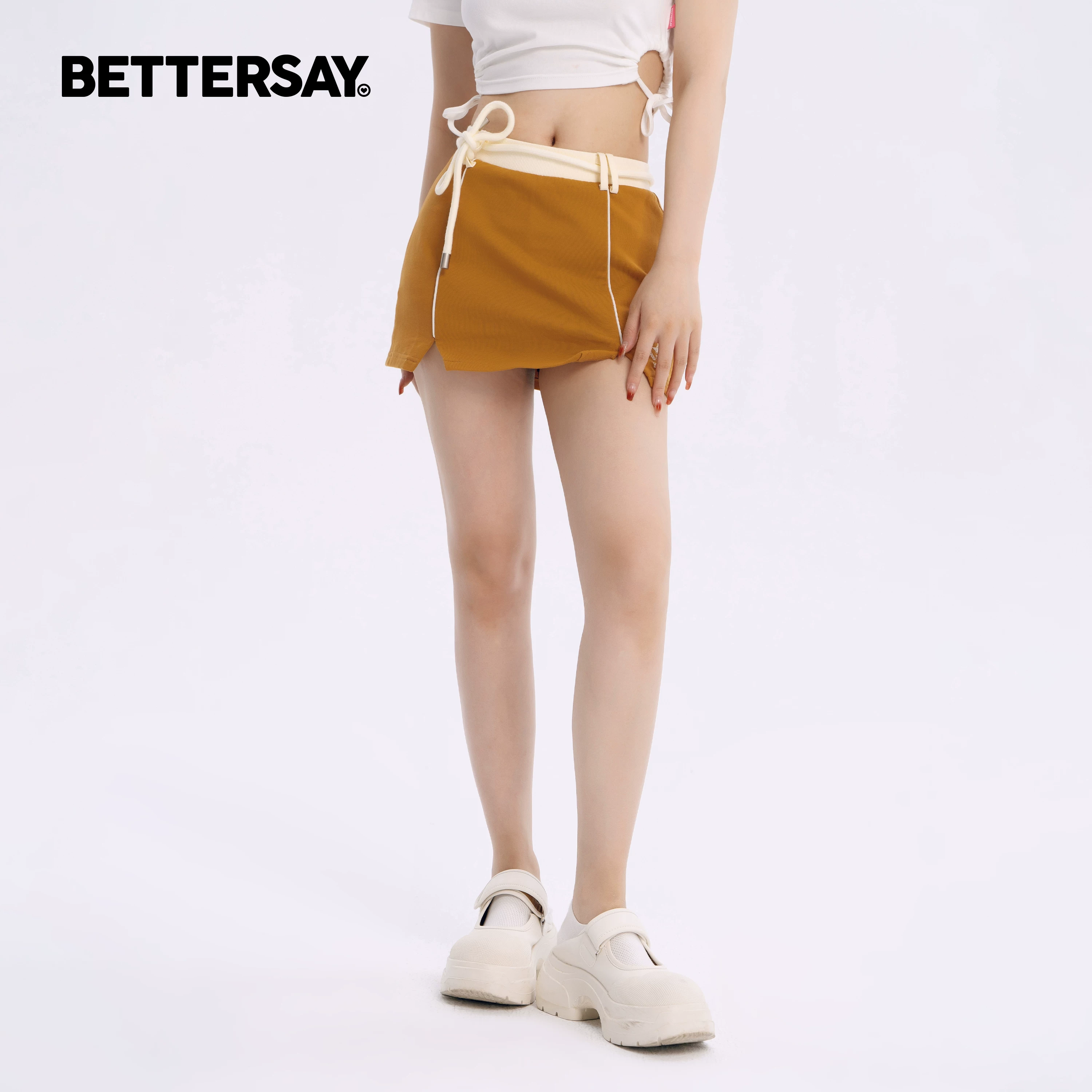 BETTERSAY ブラウンイエローミニスカート