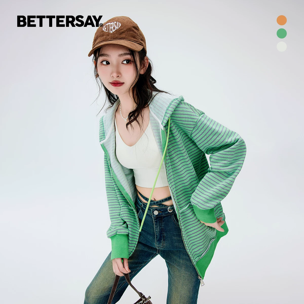 BETTERSAY ドローストリングスウェットパーカー
