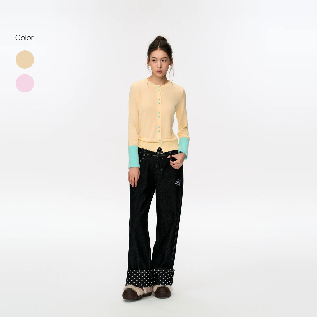 ablueberry バイカラーショート丈カーディガン