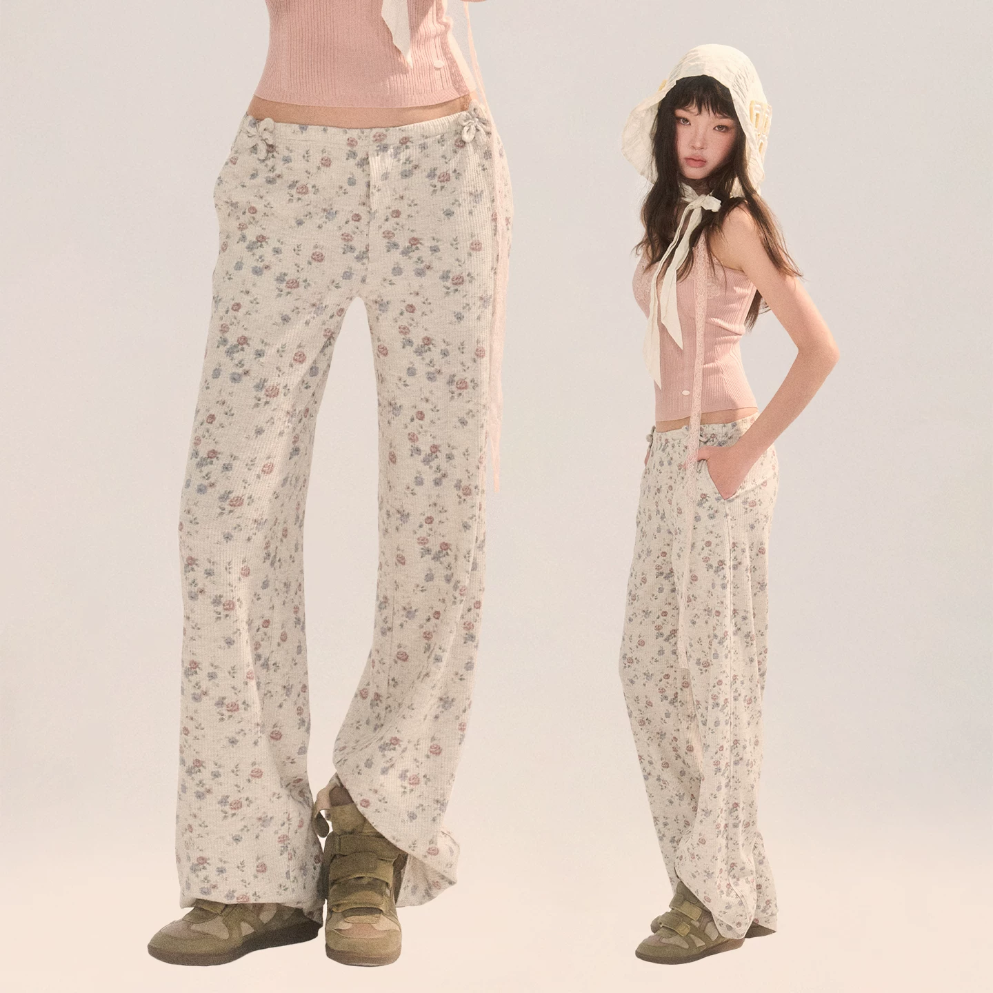 wooha 小花柄ストレートパンツ