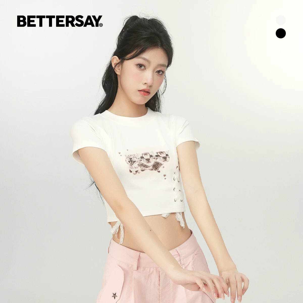 BETTERSAY プリントショート丈Tシャツ