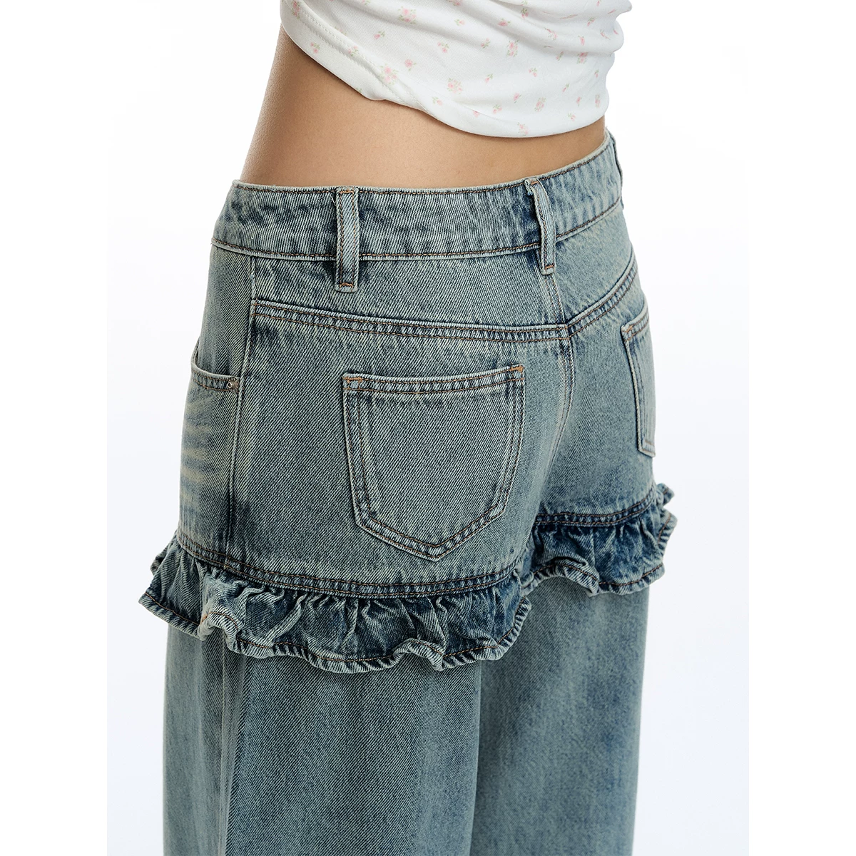 ablueberry デニムレイヤードストレートパンツ