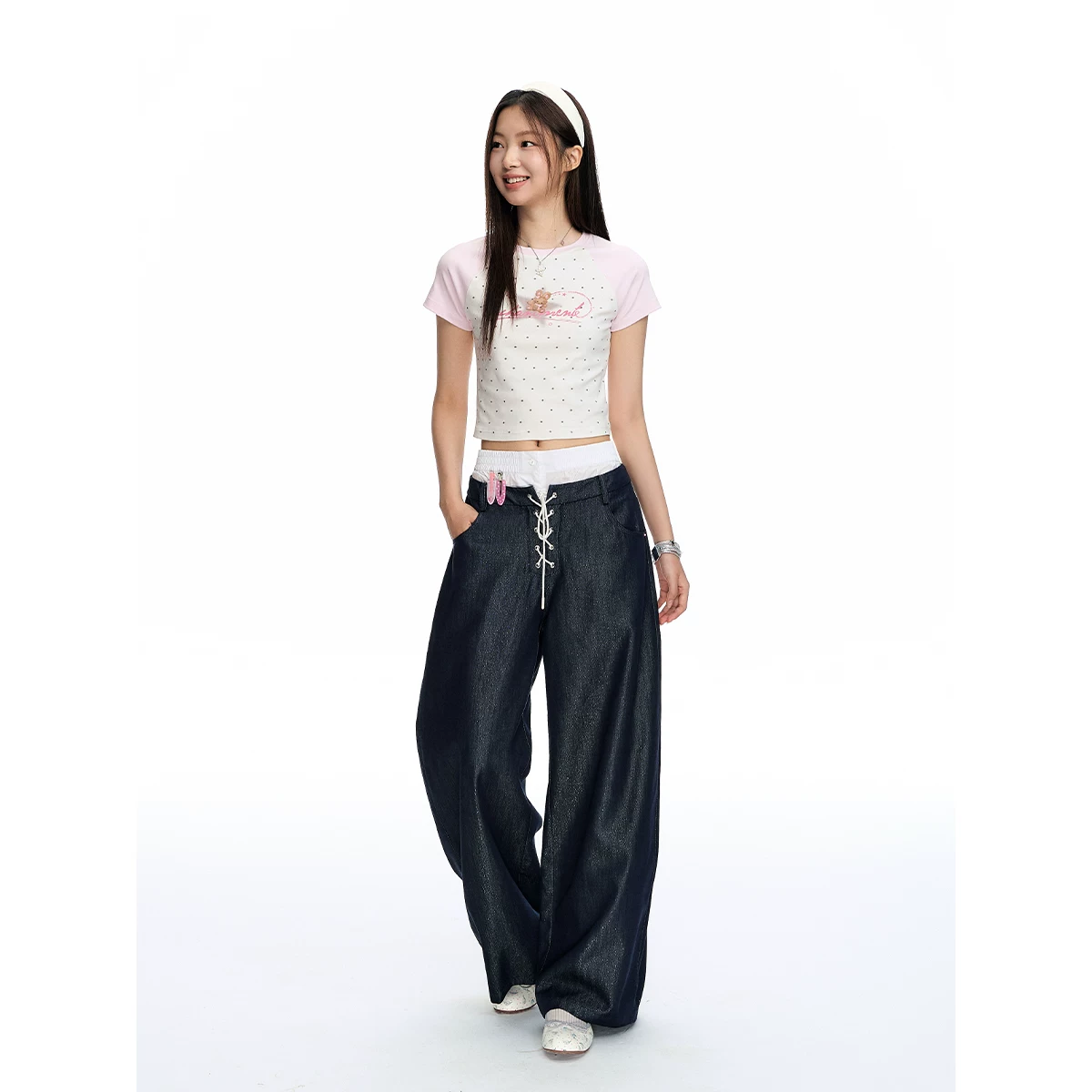 ablueberry ドット柄ショート丈Tシャツ